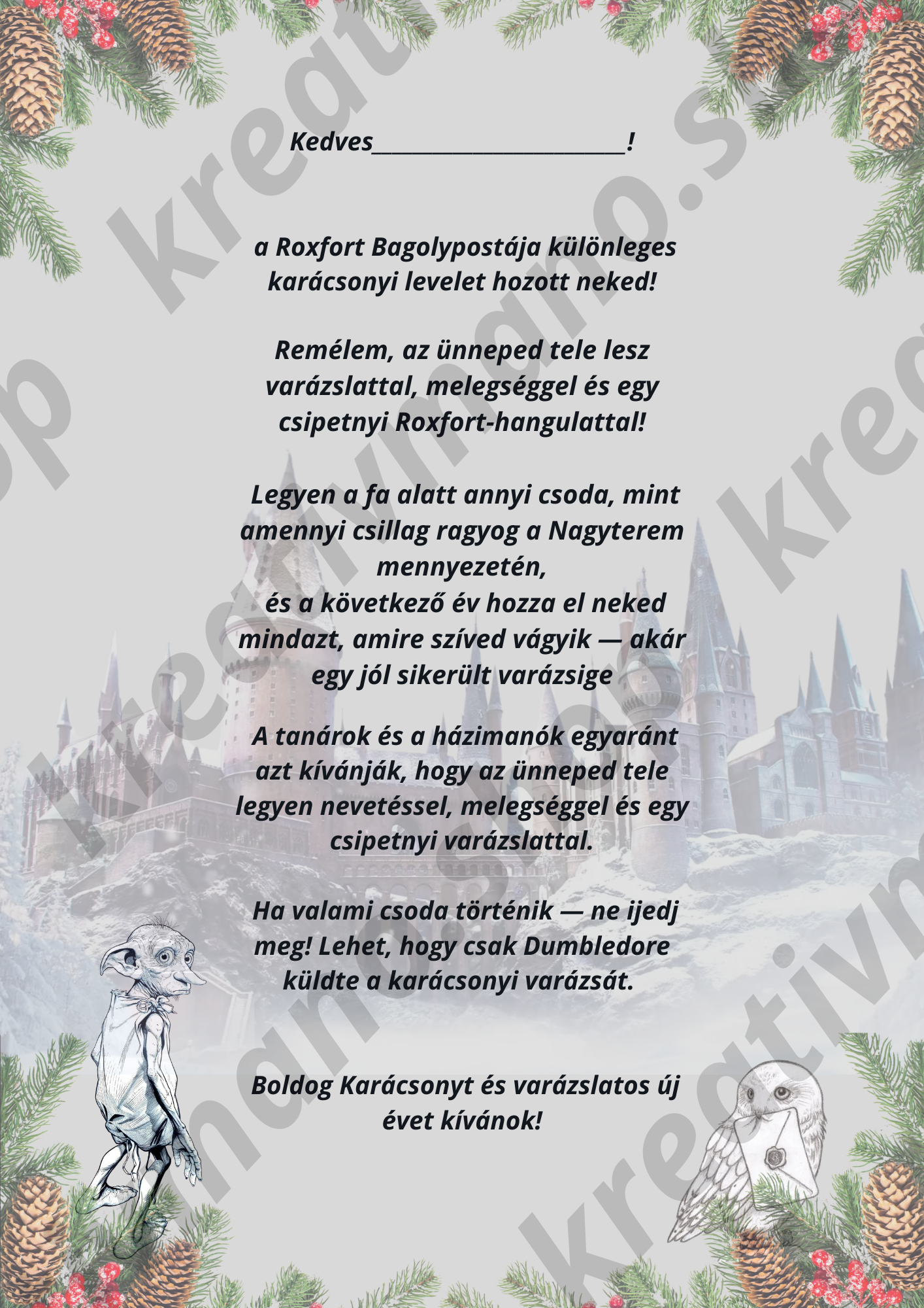 Harry Potter-es Karácsonyi Üdvözlőlap