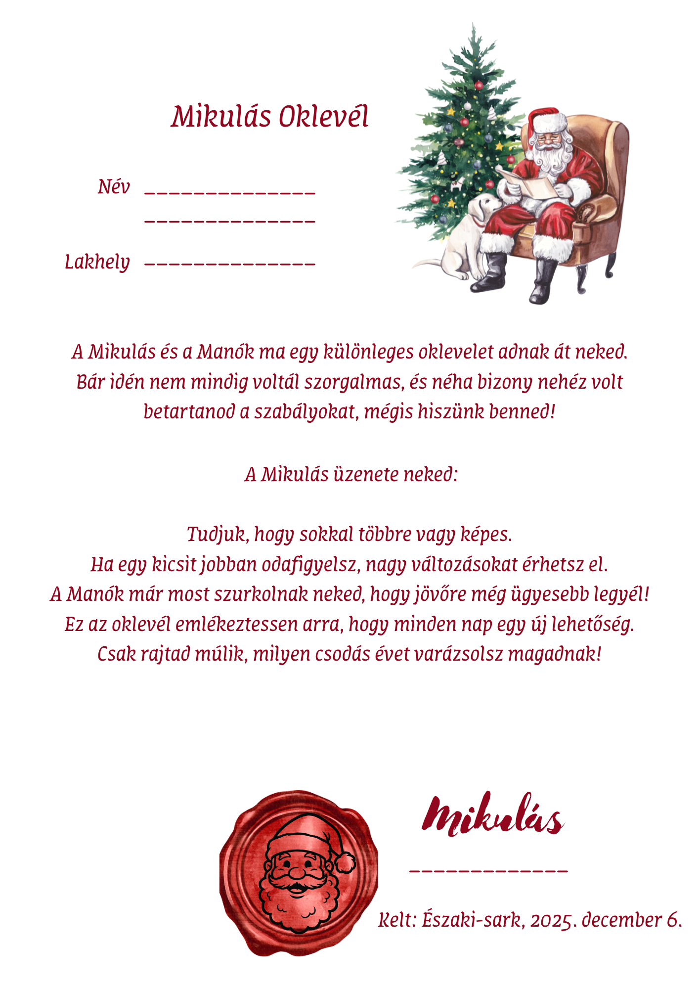 Mikulás Oklevél haladóknak